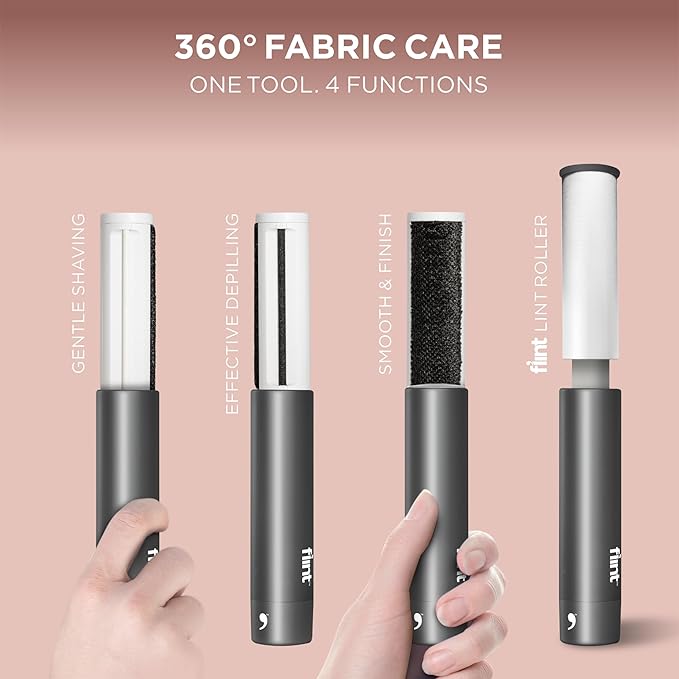 Flint All-in-One Fabric Shaver, Compact, Retractable & Travel-Friendly Fuzz Remover with 2 Fabric-Safe Care Surfaces, Lint Brush & Lint Roller, Ultimate Depiller for Clothes, Eco-Friendly