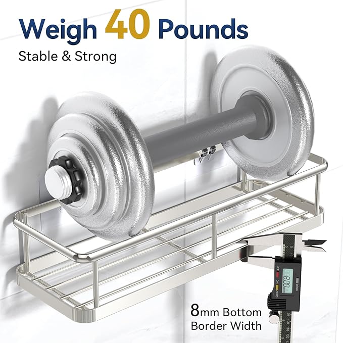 YASONIC Shower Caddy Adhesive, No Drill Bathroom Organizers, Rust Proof Shower Shelves, Wall-Mounted Shower Holder, Silver, 3 Pack