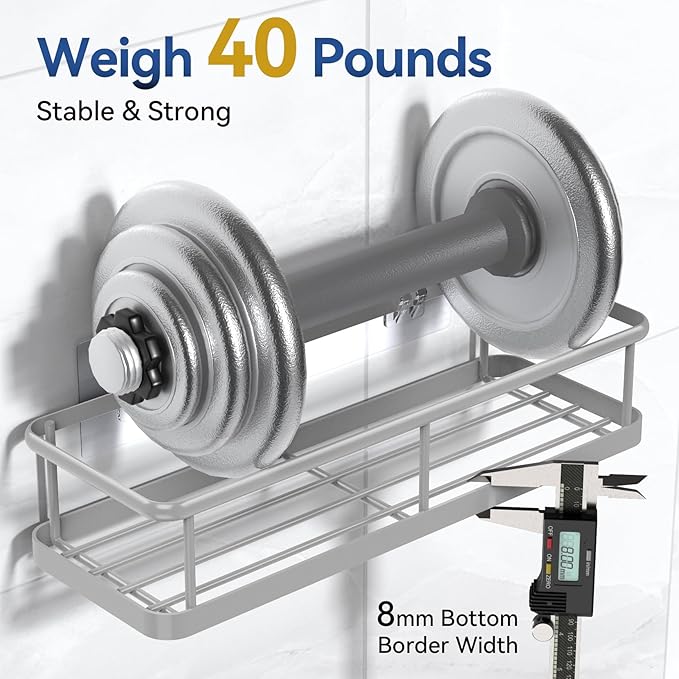 YASONIC Shower Caddy Adhesive, No Drill Bathroom Shower Organizers, with Removable Hooks and Soap Holder, Rust Proof Shower Shelves, Wall-Mounted Shower Holder, 3 Pack, Grey