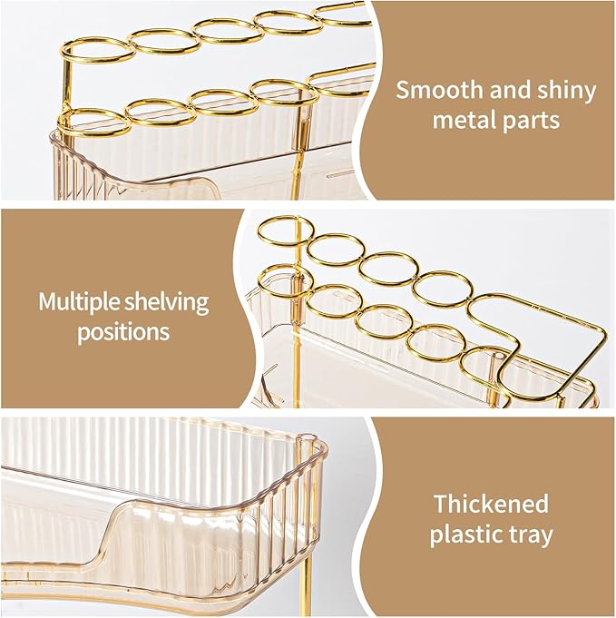 NATURE'S SOURCE Makeup Organizer for Vanity, 2-Tier Corner Bathroom Organizer Countertop with Makeup Brush Holder, Corner Counter Storage for Bathroom Dresser-Amber Gold