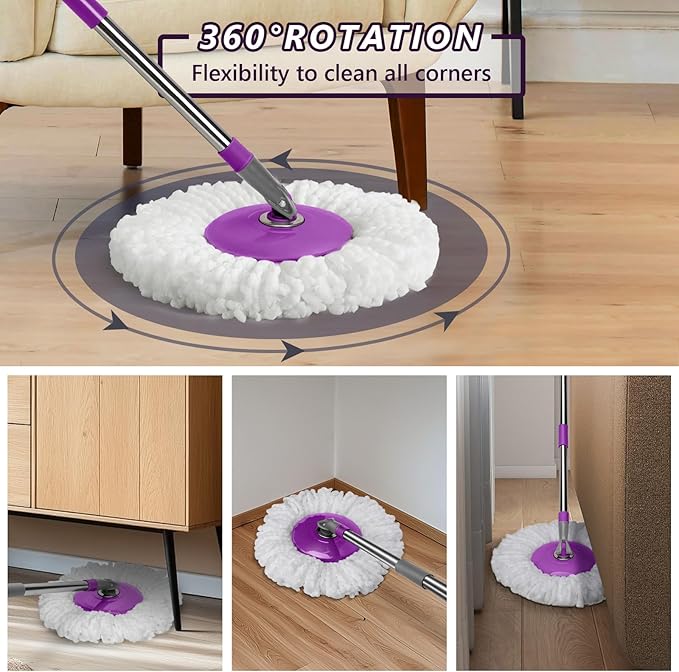 Spin Mop and Bucket with Wringer Set,Masthome 360°Spinning Bucket System with 3 Reusable Pads,EasyWring Microfiber Mop and Buckets for Floor Cleaning, Wet Dry Floor Mop for Home & Office
