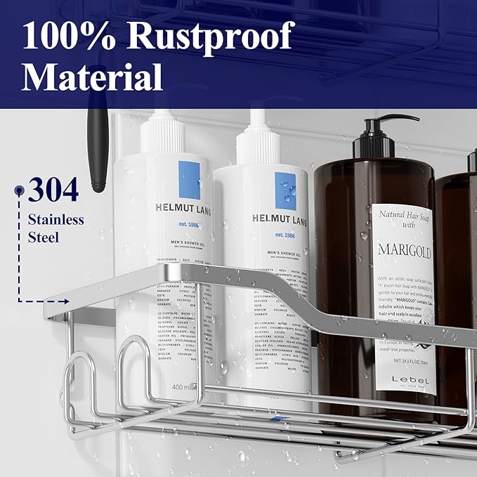 Kitsure Shower Caddy Large - Adhesive Shower Organizer, Stainless Steel Shelf for Inside Shower, No Drill Bathroom Organizers and Storage, Home Decor Accessories, 2 Pack, Sliver