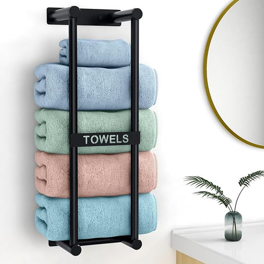 Towel Racks for Bathroom Wall Mounted, 22inch Wall Towel Rack for Rolled Towels, Towel Storage for Small Bathroom, Black