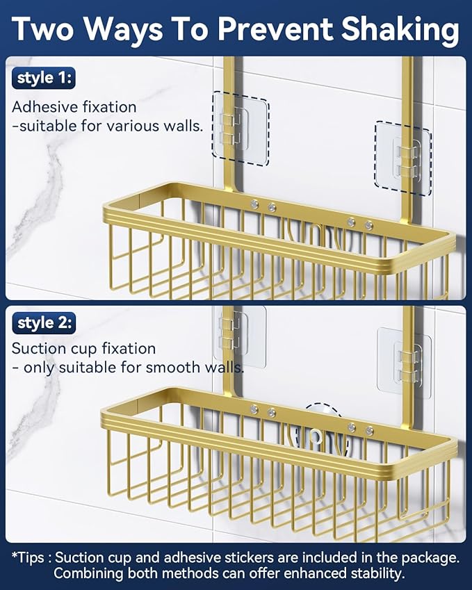 YASONIC Shower Caddy Hanging, Never Rust Shower Organizer Hanging, Aluminum Shower Racks for Inside Shower with Hooks for Razor, Bathroom Organizers and Storage with Soap Holder, Gold