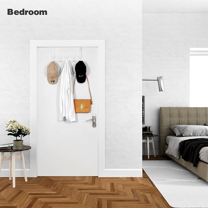 Over The Door Hooks, Door Hanger Hooks for Hanging, Over The Doors Towel Racks for Bathroom with 10 Coat Hook, Coat Rack Bathroom Accessories（1 Pack, White）