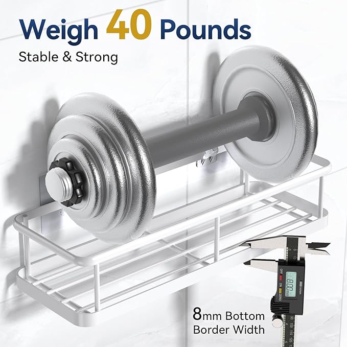 YASONIC Shower Caddy Adhesive, No Drill Bathroom Shower Organizers, with Removable Hooks and Soap Holder, Rust Proof Shower Shelves, Wall-Mounted Shower Holder, White, 3 Pack, YS-K-419E