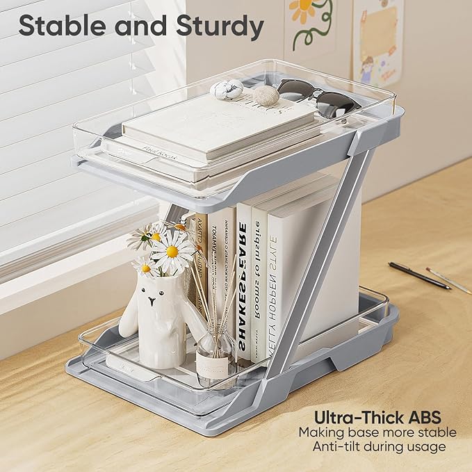 3 Pack Bathroom Organizers and Storage - Multi-Purpose,2-Tier Clear Pull Out Organization for Bathroom,Under Sink,Kitchen,Vanity,Countertop,Cabinet,Pantry & Medicine Cabinet,Grey