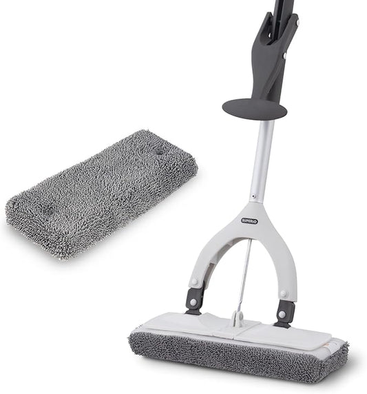 Superio Miracle Microfiber Self-Wringing Flat Mop with Telescopic Handle & Replacement Pad - Lightweight, Heavy-Duty Mop for Hardwood, Tile, Laminate & Walls - Grey