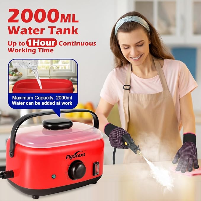 Steam Cleaner for Home,2500W Pressurized Steam Cleaner with 3 Brush Heads Portable Steamer for Cleaning Multi Surface Steam Cleaners with 2L Tank for Floor Car Carpet Upholstery