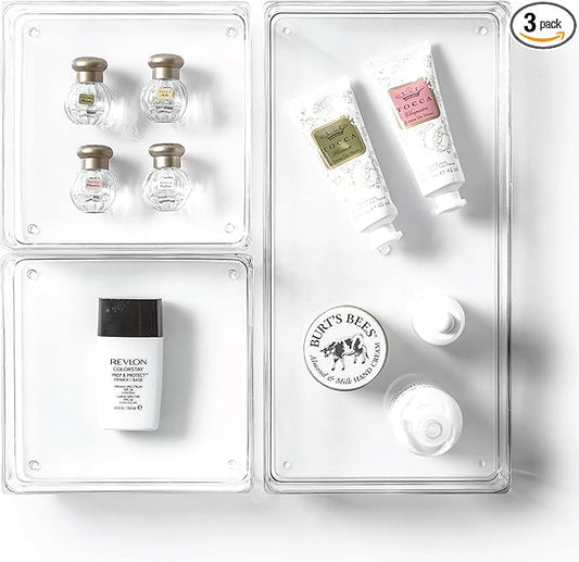 BINO | 3-Piece Drawer Organizer Bin Set | THE MODULAR | Multi-Purpose Storage | Durable | BPA-Free | Desk Drawer Organizer | Vanity Organizers | Bathroom & Makeup Organizers