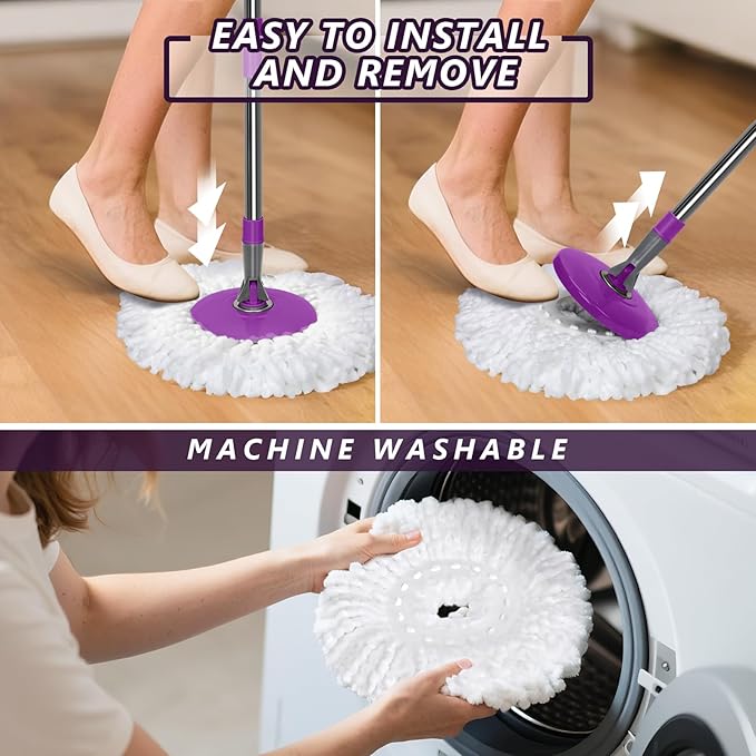 Spin Mop and Bucket with Wringer Set,Masthome 360°Spinning Bucket System with 3 Reusable Pads,EasyWring Microfiber Mop and Buckets for Floor Cleaning, Wet Dry Floor Mop for Home & Office