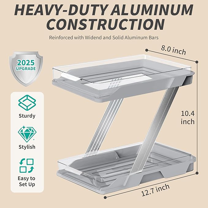 3 Pack Bathroom Organizers and Storage - Multi-Purpose,2-Tier Clear Pull Out Organization for Bathroom,Under Sink,Kitchen,Vanity,Countertop,Cabinet,Pantry & Medicine Cabinet,Grey