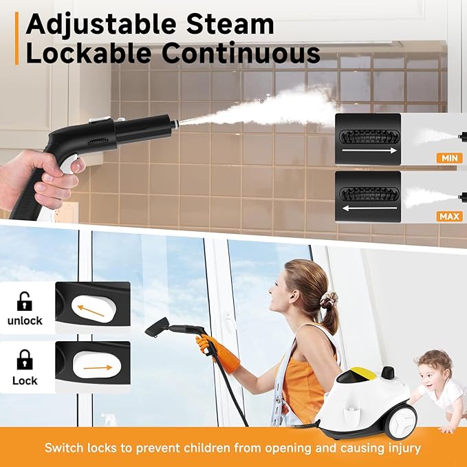 Steam Cleaner, with 27 Accessories, 2000W Portable Household Steamer, with 2.1L Tank and 6M Extra-Long Power Cord for Floor Cleaning,Tile, Carpet, Furniture, Upholstery, Grout, Kitchen, Car (white)