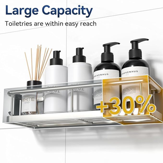 YASONIC Shower Caddy Adhesive, No Drill Bathroom Organizers, Rust Proof Shower Shelves, Wall-Mounted Shower Holder, Silver, 3 Pack