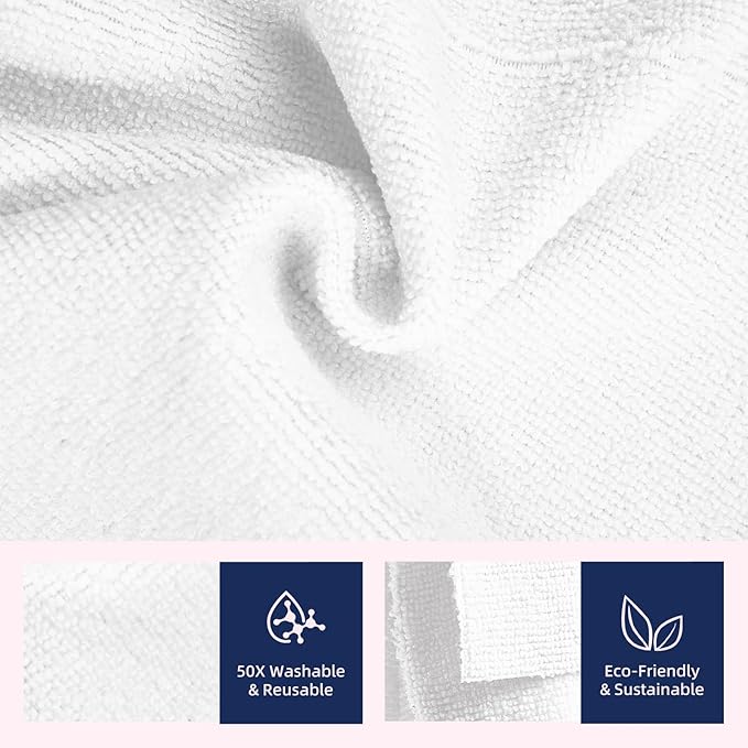 & PLUSH Microfiber Cleaning Cloth Roll - 70 Pack, Tear Away Microfiber Towels, 12" x 12", Reusable, Washable, Streak Free, Ultra Absorbent Dish Rags for Car, Home, Garage or Shop (Pink and White)