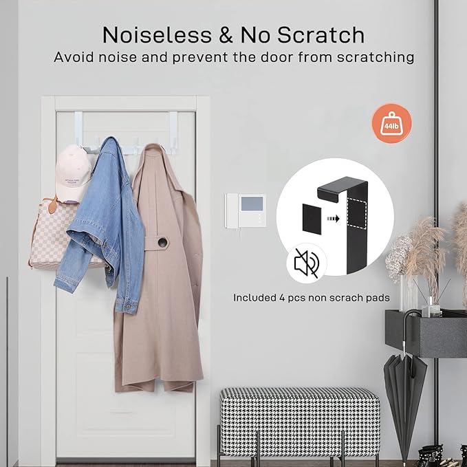 Over The Door Hooks, Door Hanger Hooks for Hanging, Over The Doors Towel Racks for Bathroom with 12 Coat Hook, Coat Rack Bathroom Accessories（2 Pack, White）