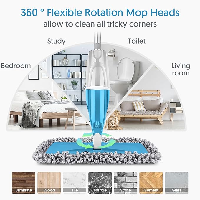 Spray Wet Mops for Floors Cleaning - EXEGO Refillable Floor Flat Mops with 3 Washable Pads for Swiffer Powermop - Home Commercial Dust Mop for Hardwood Laminate Ceramic Tile Wood Vinyl