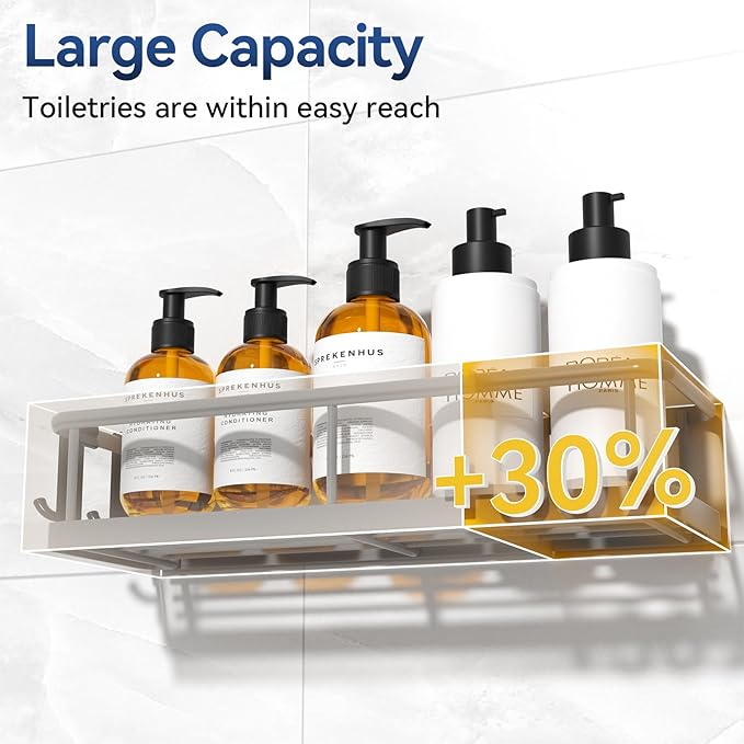 YASONIC Shower Caddy Adhesive, No Drill Bathroom Shower Organizers, with Removable Hooks and Soap Holder, Rust Proof Shower Shelves, Wall-Mounted Shower Holder, 3 Pack, Grey