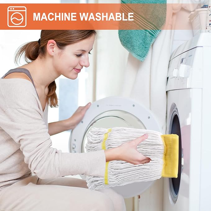 (2 Pack) Heavy Duty Mop Head Commercial Replacement for Floor Cleaning,Wet Industrial Cotton Looped End String Heads Refill,Yellow