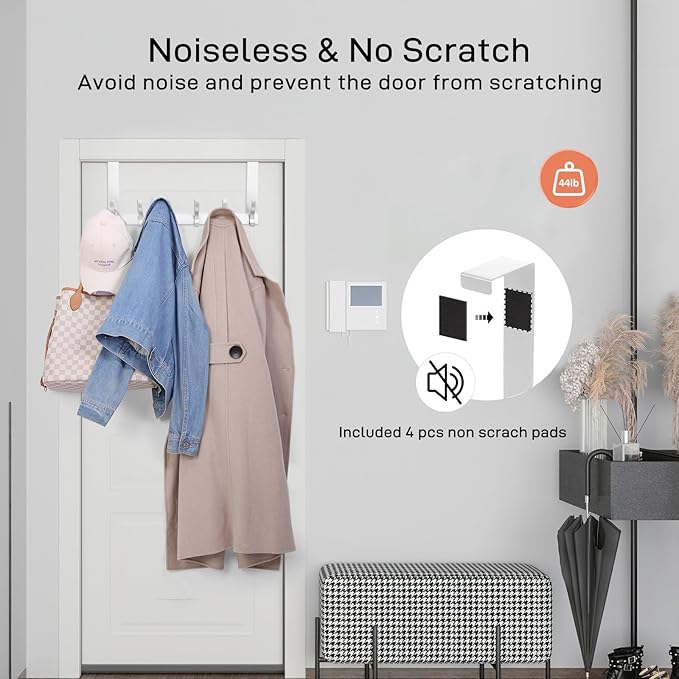 Over The Door Hooks, Door Hanger Hooks for Hanging, Over The Doors Towel Racks for Bathroom with 10 Coat Hook, 2 Pack, Silver, Fit 1-3/4" Doors