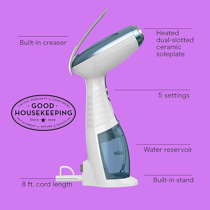Conair Handheld Garment Steamer for Clothes, Turbo ExtremeSteam 1875W Fabric Clothes Steamer, Portable Handheld Design, Strong Penetrating Steam, Blue