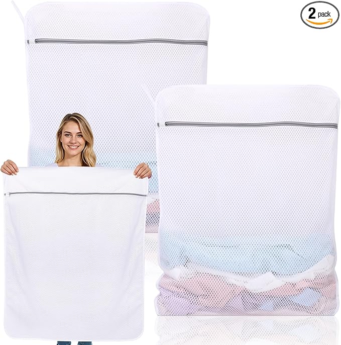 2 XXX-Large Durable Honeycomb Mesh Laundry Bags for Delicates with Zipper, 35 x 43 Inches Reusable Laundry Bag Mesh Wash Bags for Washing Machine for Cotton Clothes, Coat, Sweater, Sheet, Shoes