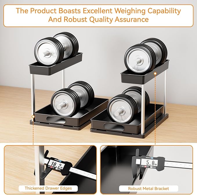 Yieach 2 Pack 10.8″ High Pull Out Under Sink Organizer,14.5″ Deep 2 Tier Slide Out Cabinet Organizer for Kitchen Cabinet,Undersink Organizers,Under Sink Shelves,Bathroom Organizers and Storage,Black