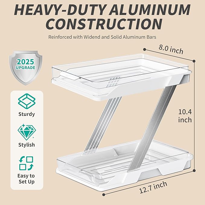 1 Pack Bathroom Organizers and Storage - Multi-Purpose,2-Tier Clear Pull Out Organization for Bathroom,Under Sink,Kitchen,Vanity,Countertop,Cabinet,Pantry & Medicine Cabinet,White