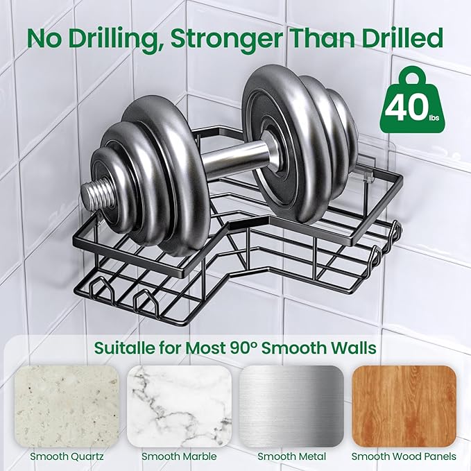 Adhesive Shower Caddy, 6 Pack Corner Bath Organizer, Rustproof Stainless Steel Shower Shelves with Large Capacity, No Drilling Shelves for Bathroom Storage, Home, Kitchen Decor