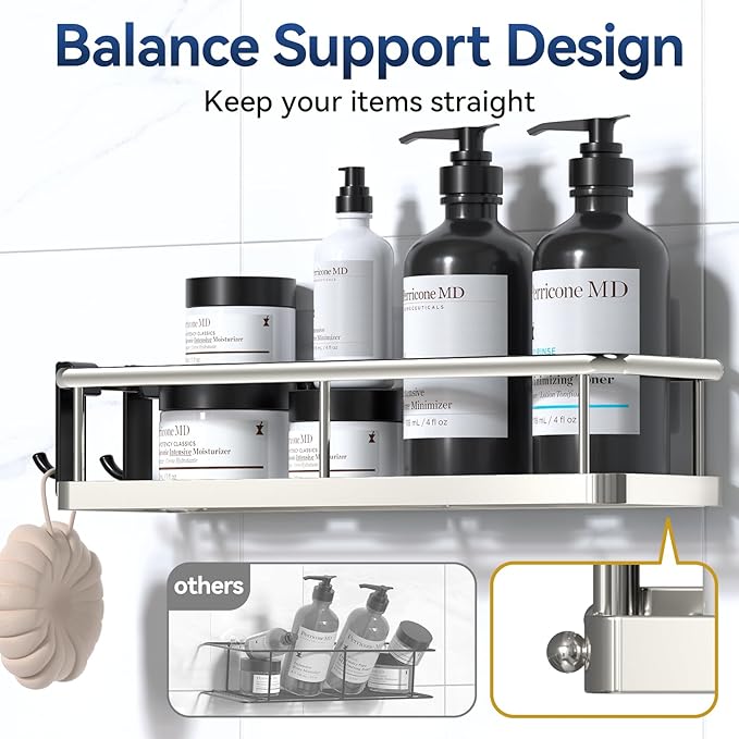 YASONIC Shower Caddy Adhesive, No Drill Bathroom Organizers, Rust Proof Shower Shelves, Wall-Mounted Shower Holder, Silver, 3 Pack