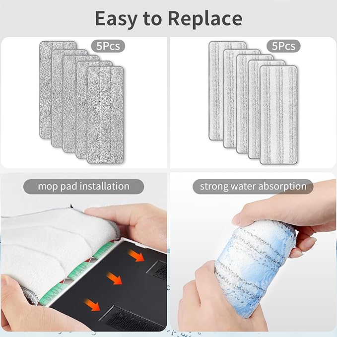 10Pcs Joymoop Mop Replacement Pads, 15 * 4.9'' Universal Mop Pads Mop Head Refills Washable Wet Mop, Compatible with Most 11-14” Size Mops