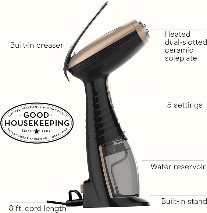 Conair Handheld Garment Steamer for Clothes, Turbo ExtremeSteam 1875W Fabric Steamer, Portable Handheld Design, Strong Penetrating Steam, Amazon Exclusive, Black
