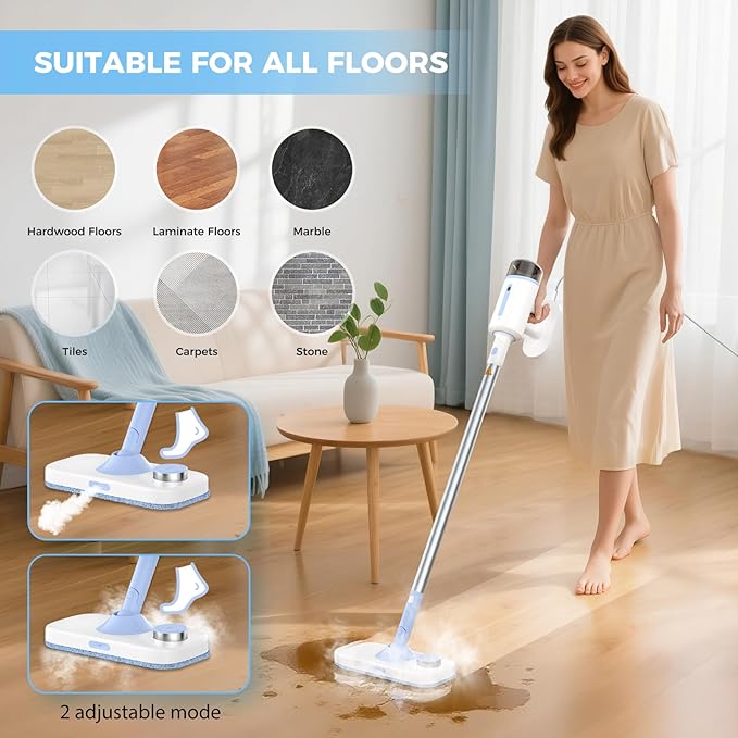 10 in 1 Floor Steamer with Detachable Handheld Steam Cleaner Perfect for Hardwood Floors, Clothes, Windows, Tiles, Furniture, Carpet, Whole Home Use,Steam Mop for Floor Cleaning