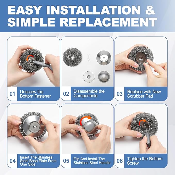 10Pcs Steel Wool Scrubber, Steel Wool Pads with 2Pcs Handle, Stainless Steel Scrubber for Dishes, Kitchen, Cleaning, Stoves, Pots and Pans, Grill, Wash Sink, Cleaning Dishes