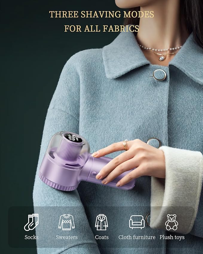 Fabric Shaver with Lint Brush, Large Lint Shaver with Digital Display, 3-Speeds Lint Remover with 6-Leaf Blades, Electric Sweater Shaver to Remove Pilling for Clothes, Furniture