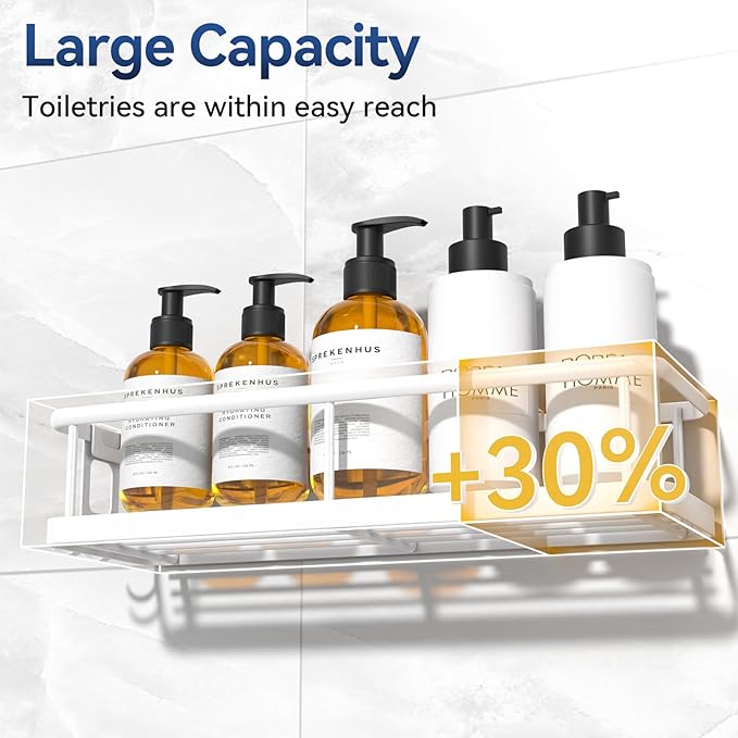 YASONIC Shower Caddy Adhesive, No Drill Bathroom Shower Organizers, with Removable Hooks and Soap Holder, Rust Proof Shower Shelves, Wall-Mounted Shower Holder, White, 3 Pack, YS-K-419E