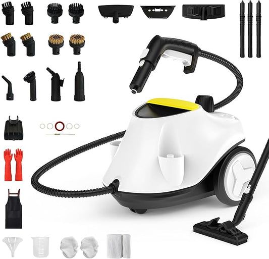 Steam Cleaner, with 27 Accessories, 2000W Portable Household Steamer, with 2.1L Tank and 6M Extra-Long Power Cord for Floor Cleaning,Tile, Carpet, Furniture, Upholstery, Grout, Kitchen, Car (white)