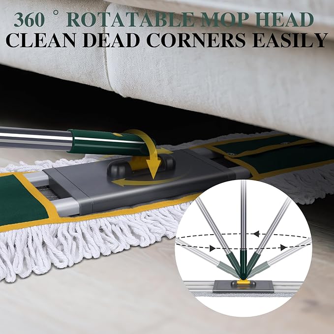 36" Commercial Mop, Masthome Heavy Duty Industrial Mop for Floor Cleaning,Commercial Dust Mop with 3 Reusable Pads,60”Long Handle Wet Dry Flat Mops for Hardwood Floors, Marble, Laminate, Tile(Green)