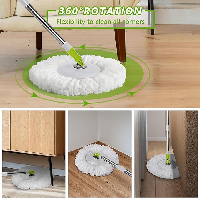 Spin Mop Bucket System,Masthome 360°Spin Mop and Bucket with Wringer Set,EasyWring Microfiber Mop with 3 Mop Pads,Spinning Floor Cleaning System for Floor Cleaning - Home & Office Suitable