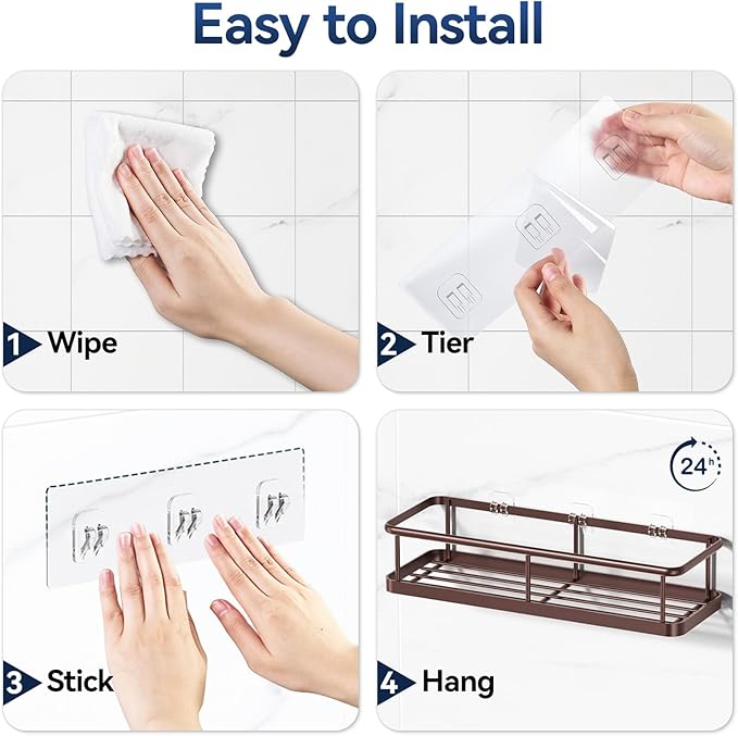 YASONIC Shower Caddy 2 Pack Rustproof Shower Organizer, Large Capacity Shower Shelves for Inside Shower, Bathroom Organizers and Storage with Soap Holder and 12 Hooks, Adhesive Shower Storage Bronze