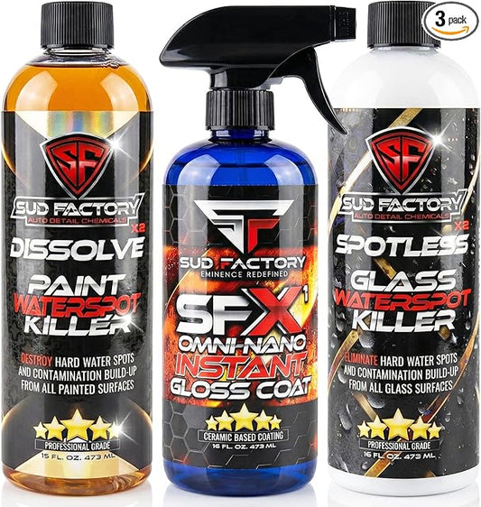 Sud Factory Ultimate Upgraded Paint, Glass Water Spot & Stain Removers Plus Protection Coating for Cars, Homes & Boats Bundle Of 3