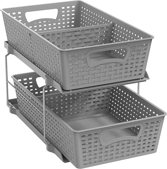 Simple Houseware 2 Tier Bathroom Organizer Tray Pull-Out Sliding Drawer, Under Sink Storage, Gray