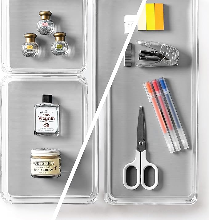 BINO | 3-Piece Drawer Organizer Bin Set - Grey, Large | THE MODULAR+ | Multi-Purpose Storage | Soft-Grip Lining and Non-Slip Rubber Feet | Durable | BPA-Free | Desk Drawer Organizer | Vanity Organizer