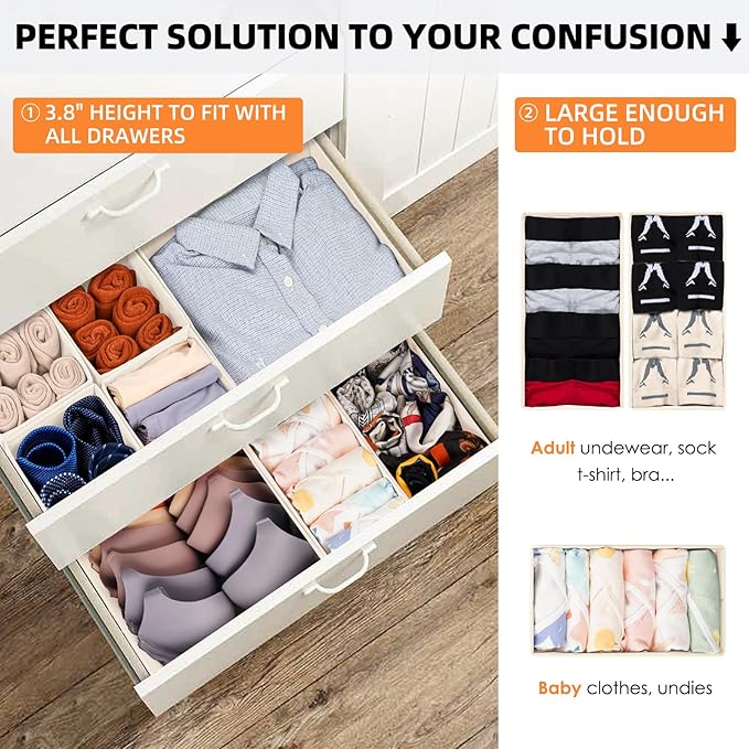 【FAMILY PACK】Drawer Organizer Clothes, 20 Pack Dresser Organizer Bins for Baby Clothes - Underwear Bra Sock Organizer - Fabric Closet Organization and Storage Dividers for Nursery Bedroom Dorm