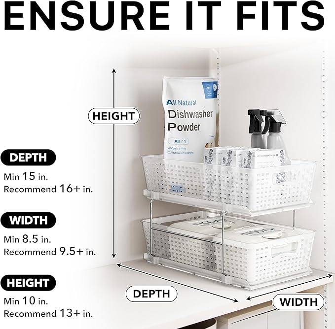 Simple Houseware 2 Tier Bathroom Organizer Tray Pull-Out Sliding Drawer/Under-Sink Storage, Clear