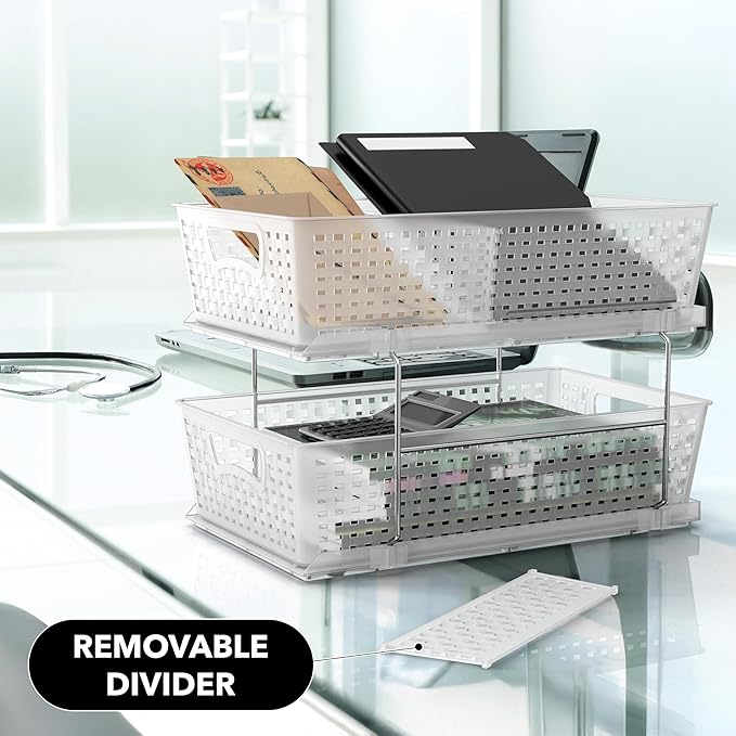 Simple Houseware 2 Tier Bathroom Organizer Tray Pull-Out Sliding Drawer/Under-Sink Storage, Clear