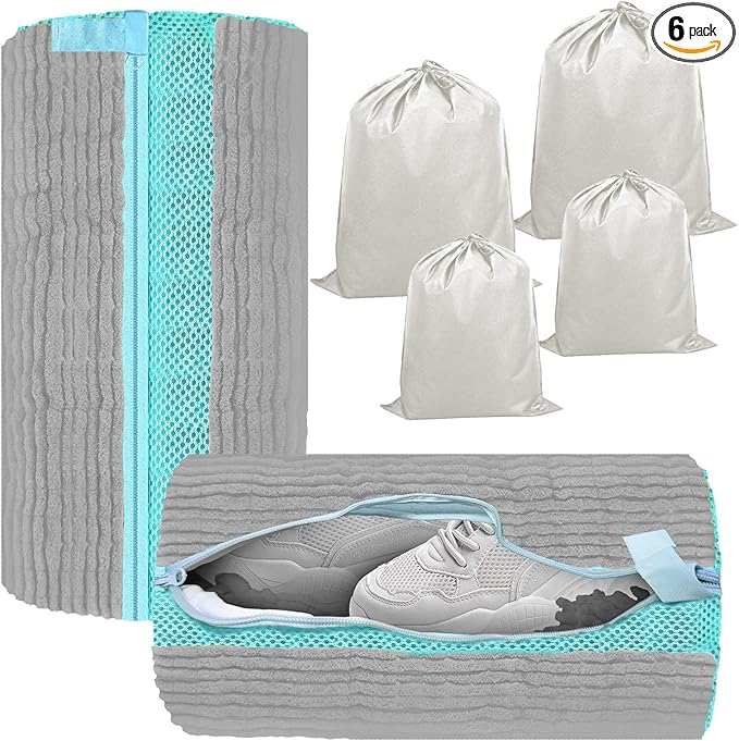 (2+4pcs) Large Shoes Washing Machine bags .Reusable Shoe Cleaning Bags for Washer and Dryer, 2pcs Clean Laundry Bags for Tennis Shoes and Sneaker. 4 Extra Large Non-woven Storage Bags included