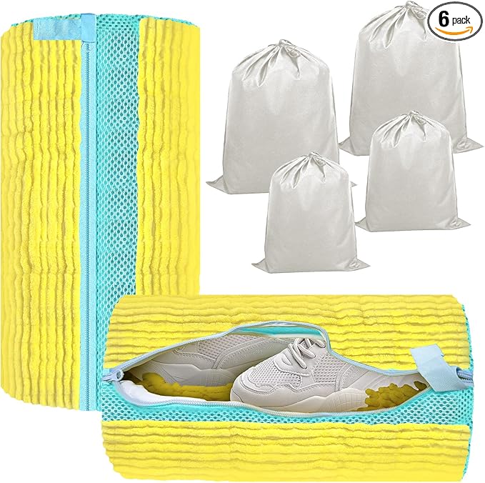 (2+4pcs) Large Shoes Washing Bag for Washing Machine.Reusable Shoe Cleaning Bags for Washer and Dryer, 2pcs Laundry Bags for Tennis Shoes and Sneaker. 4Extra Large Non-woven Storage Bags included