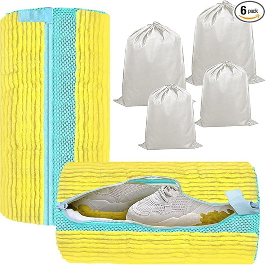 (2+4pcs) Large Shoes Washing Bag for Washing Machine.Reusable Shoe Cleaning Bags for Washer and Dryer, 2pcs Laundry Bags for Tennis Shoes and Sneaker. 4Extra Large Non-woven Storage Bags included