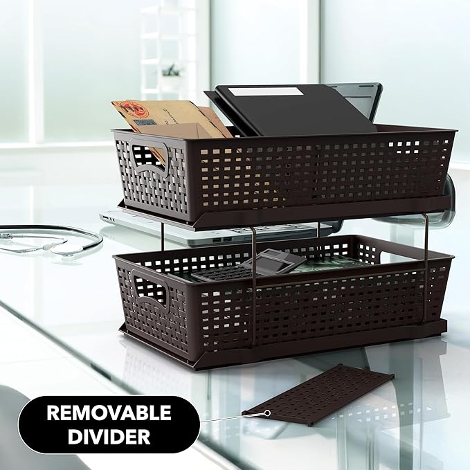 Simple Houseware 2 Tier Bathroom Organizer Tray Pull-Out Sliding Drawer, Under Sink Storage, Brown